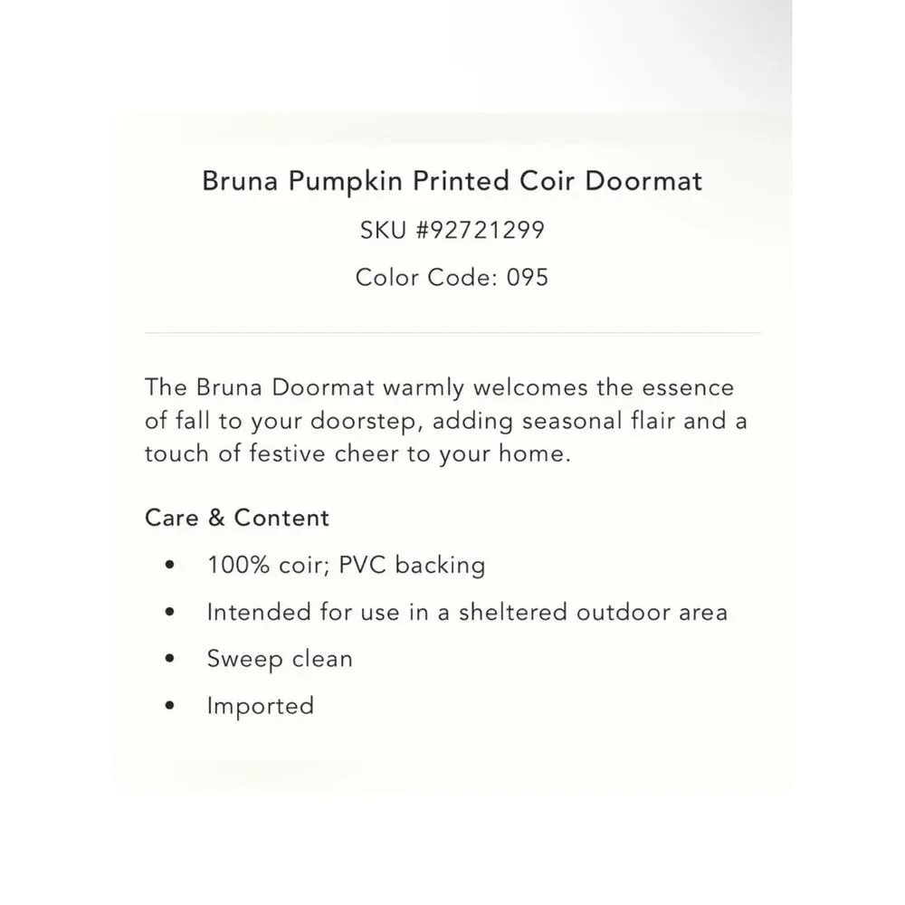 Anthropologie Bruna Autumn Pumpkin Printed Coir Doormat - Multicolor (18”x30”)